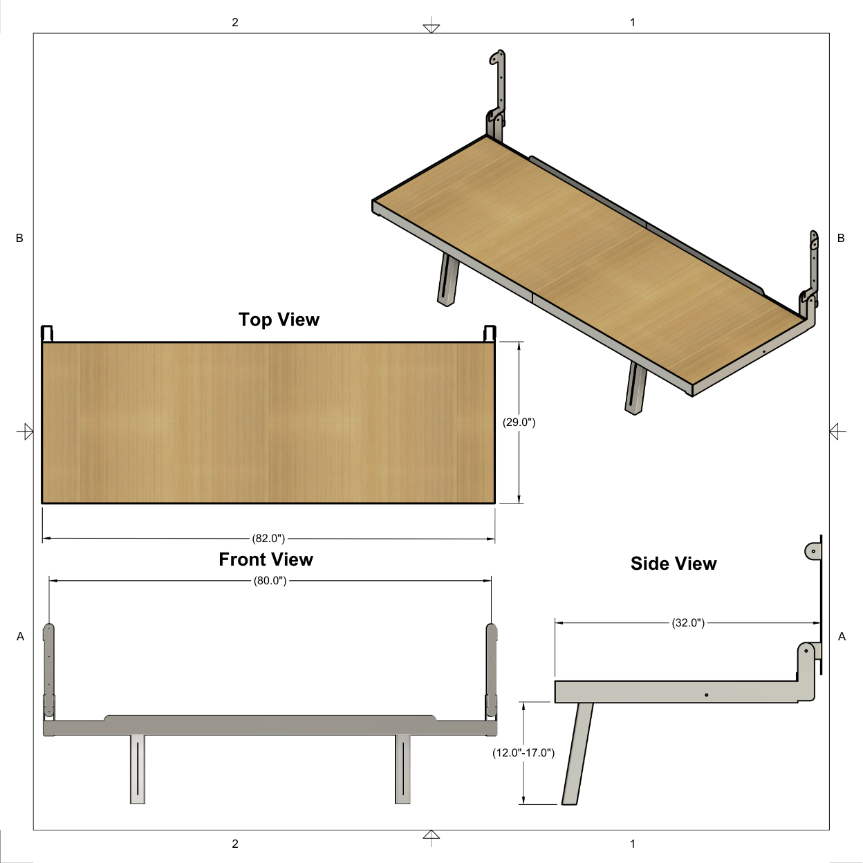 Cargo Trailer fold up bed frame kit (29"x 80")