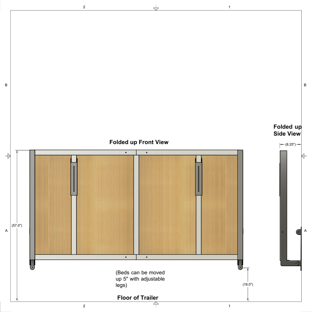 Cargo Trailer fold up bed frame kit Twin XL (38"x80")