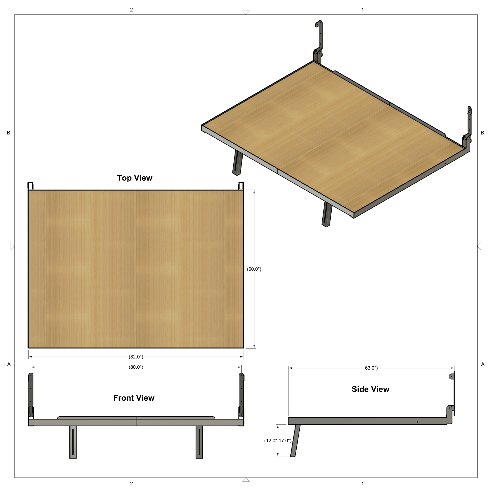 Cargo trailer fold up bed frame kit Queen (60"x 80")