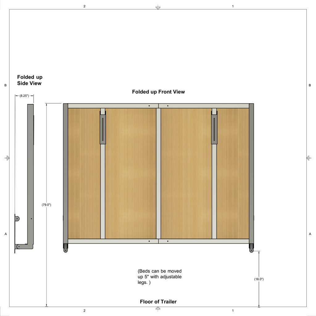 Cargo trailer fold up bed frame kit Queen (60"x 80")