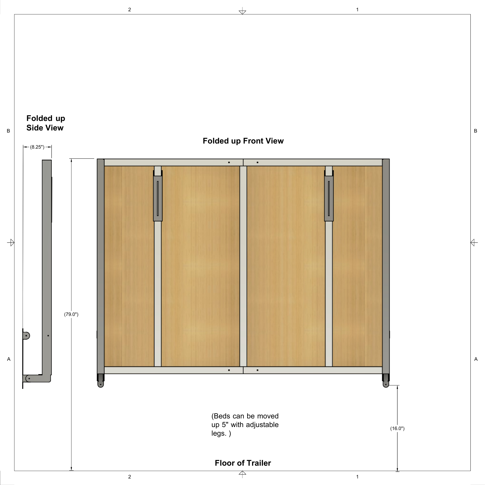 Cargo trailer fold up bed frame kit Queen (60"x 80")